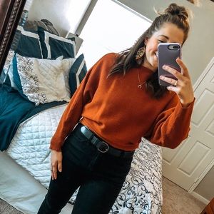 Amazon Rust Boatneck Cinched Waist Sweater Medium